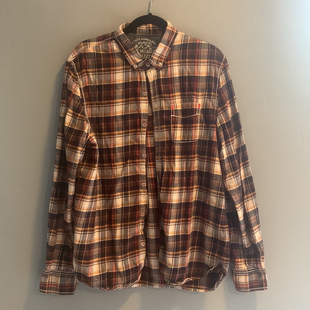 True Religion Long-Sleeved, Button Down Western Flannel Shirt.